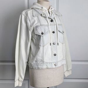alice + olivia Jacket Denim Jean Removable Zip Out Hood Bleached Indigo L NWT